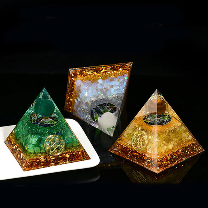 Pyramide orgone des cinq éléments en pierre naturelle Olivenorma