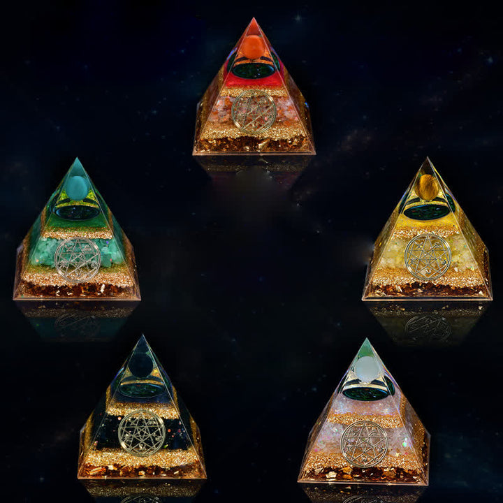 Pyramide orgone des cinq éléments en pierre naturelle Olivenorma