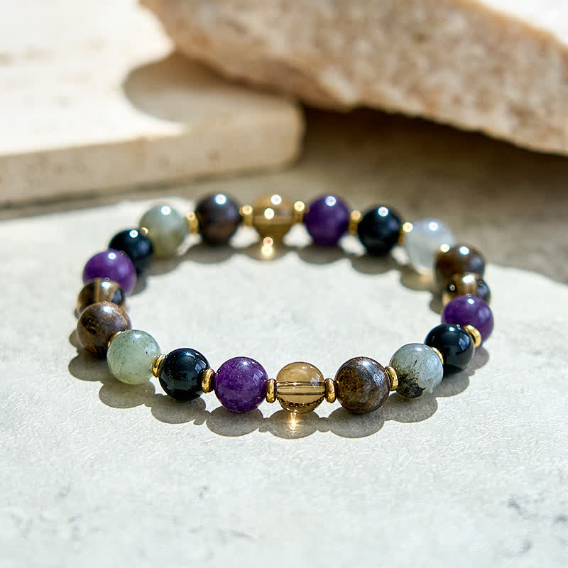 Bracelet en perles d'améthyste et d'onyx noir naturel Olivenorma
