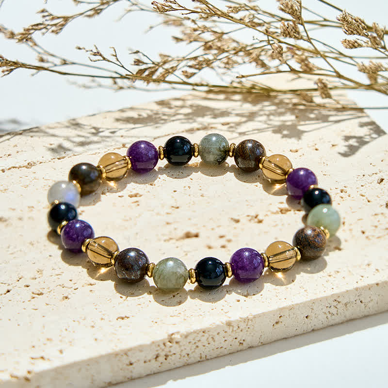 Bracelet en perles d'améthyste et d'onyx noir naturel Olivenorma