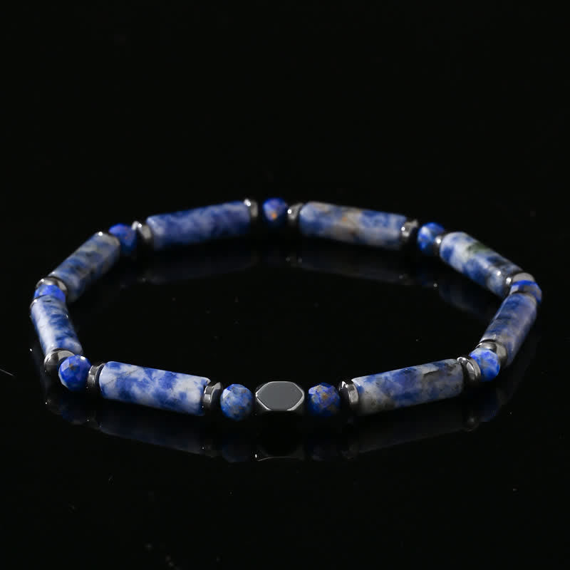 Bracelet Olivenorma en perles de sodalite bleue et bande d'hématite naturelle