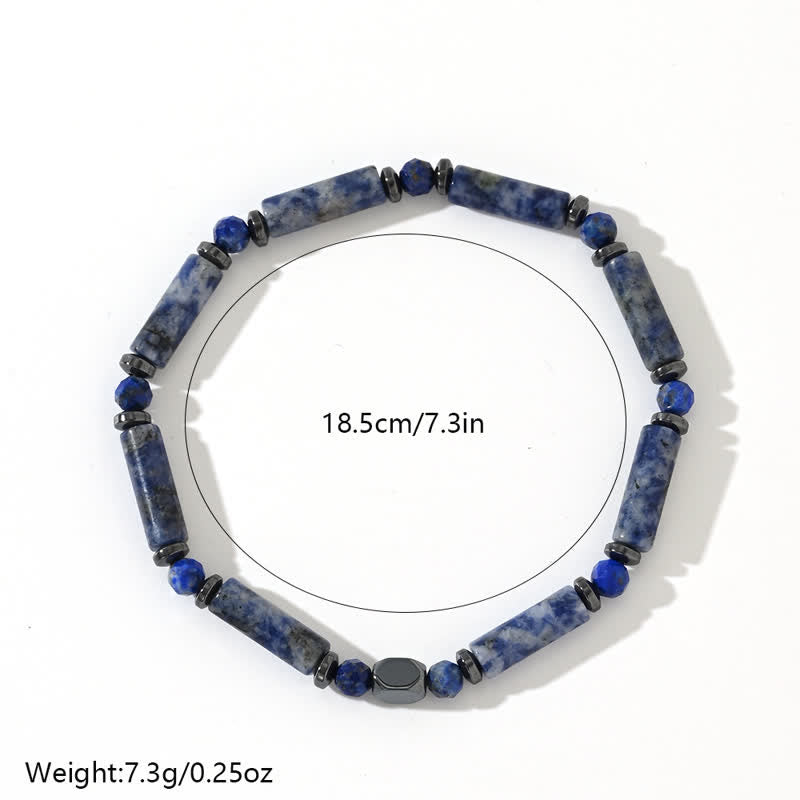 Bracelet Olivenorma en perles de sodalite bleue et bande d'hématite naturelle