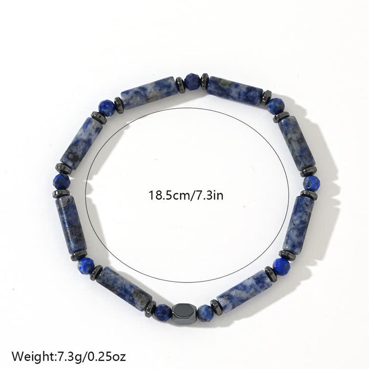 Bracelet Olivenorma en perles de sodalite bleue et bande d'hématite naturelle