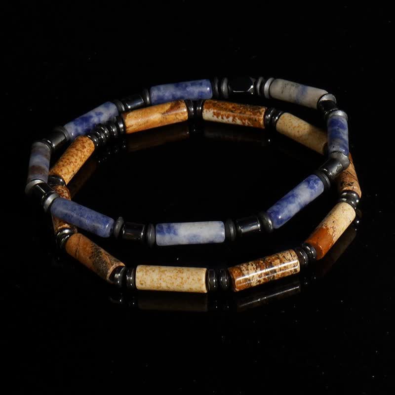 Ensemble de bracelets en jaspe à bandes et jaspe à points bleus Olivenorma