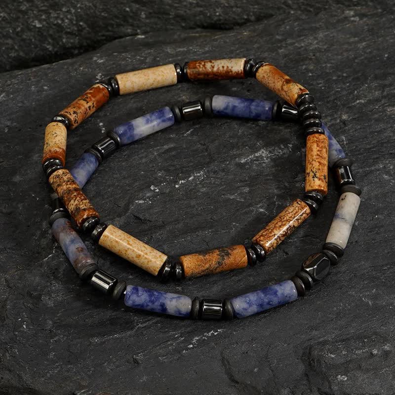 Ensemble de bracelets en jaspe à bandes et jaspe à points bleus Olivenorma