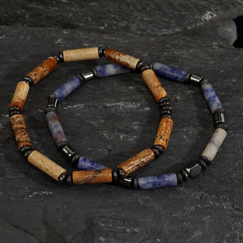 Ensemble de bracelets en jaspe à bandes et jaspe à points bleus Olivenorma
