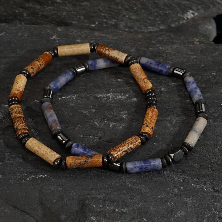 Ensemble de bracelets en jaspe à bandes et jaspe à points bleus Olivenorma