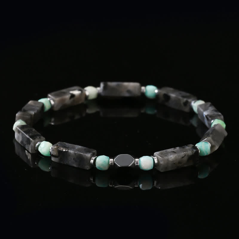 Bracelet Olivenorma en perles longues de labradorite et d'amazonite