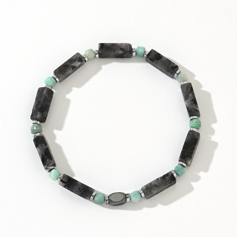 Bracelet Olivenorma en perles longues de labradorite et d'amazonite