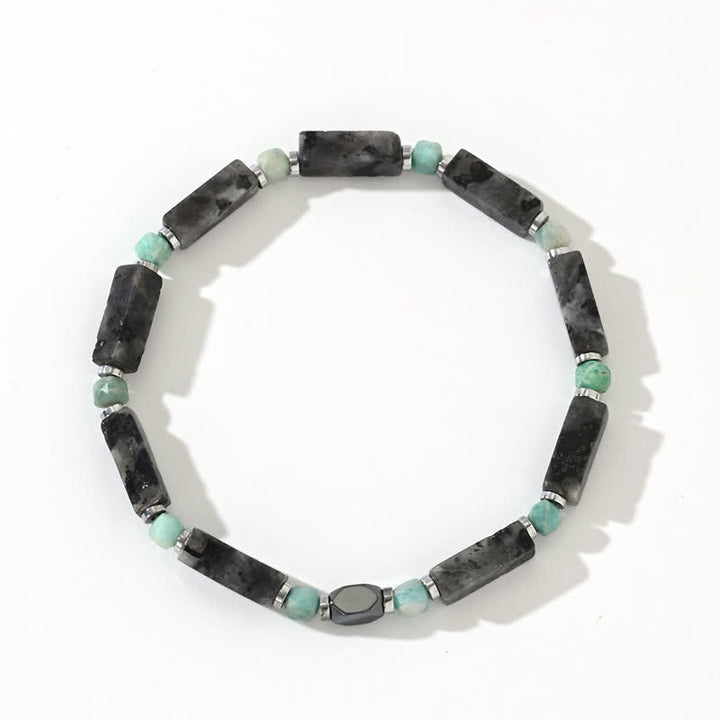 Bracelet Olivenorma en perles longues de labradorite et d'amazonite