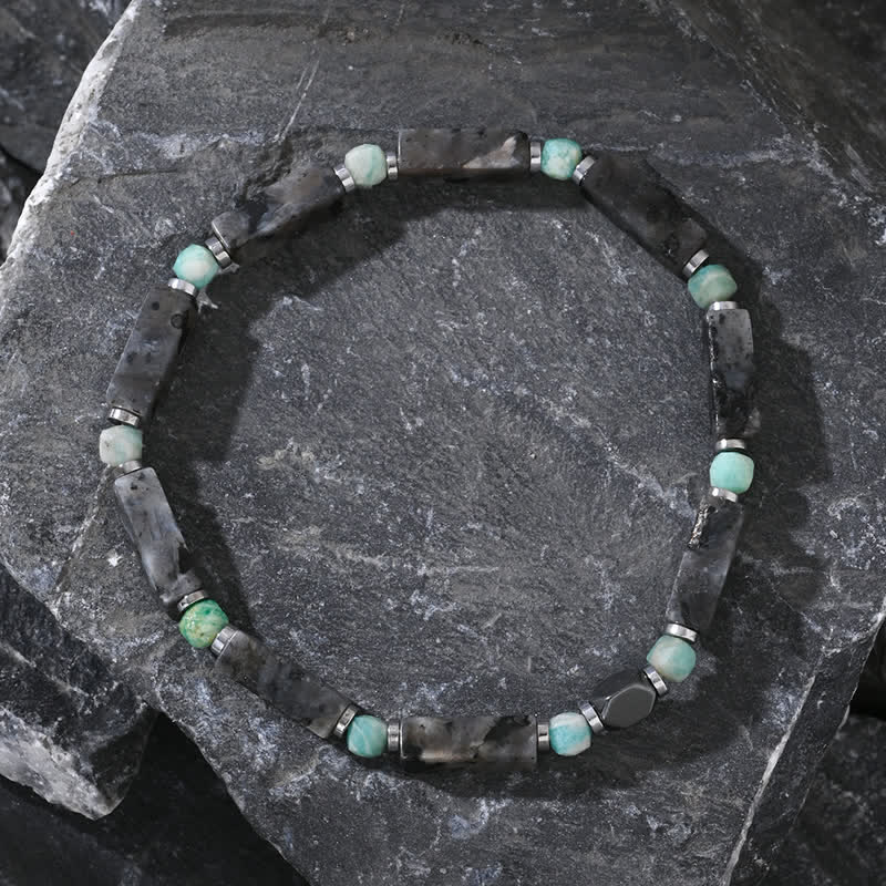Bracelet Olivenorma en perles longues de labradorite et d'amazonite