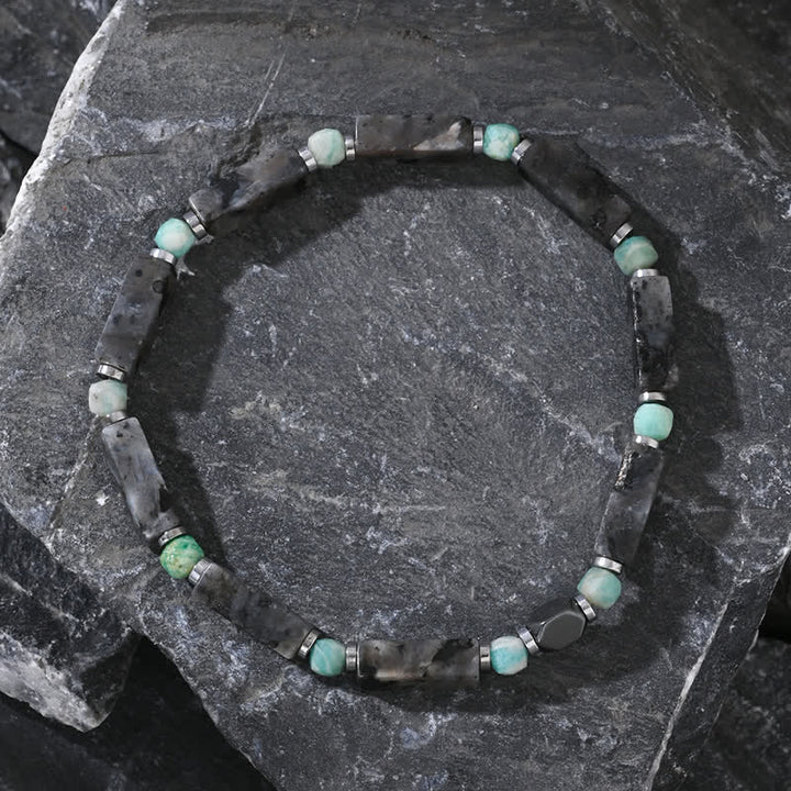 Bracelet Olivenorma en perles longues de labradorite et d'amazonite