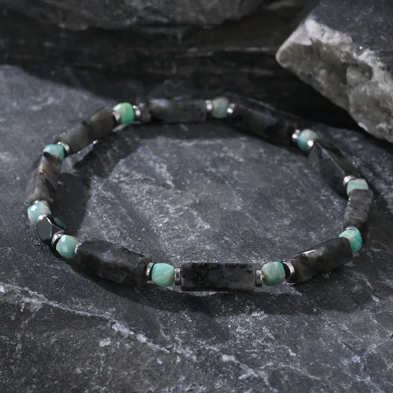 Bracelet Olivenorma en perles longues de labradorite et d'amazonite