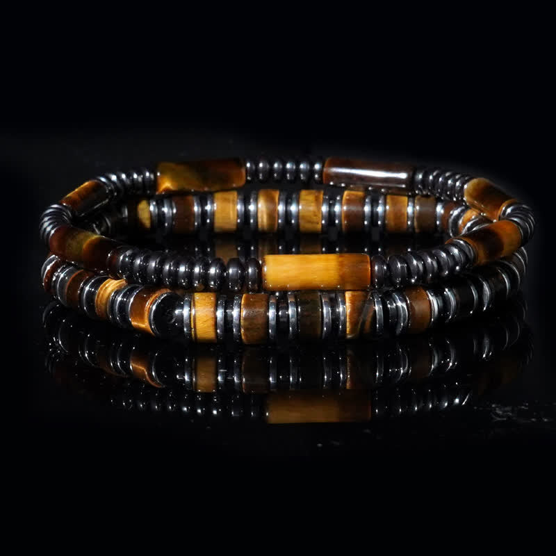 Bracelet 2 pièces en perles d'hématite naturelle œil de tigre Olivenorma