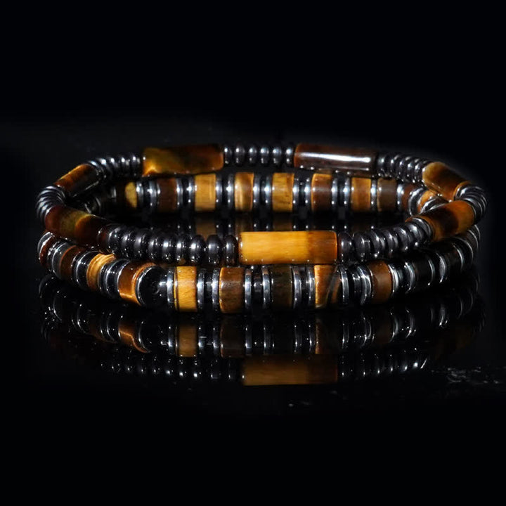 Bracelet 2 pièces en perles d'hématite naturelle œil de tigre Olivenorma