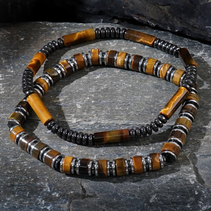 Bracelet 2 pièces en perles d'hématite naturelle œil de tigre Olivenorma