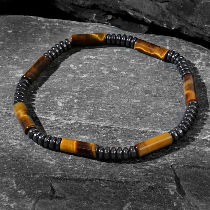 Bracelet 2 pièces en perles d'hématite naturelle œil de tigre Olivenorma