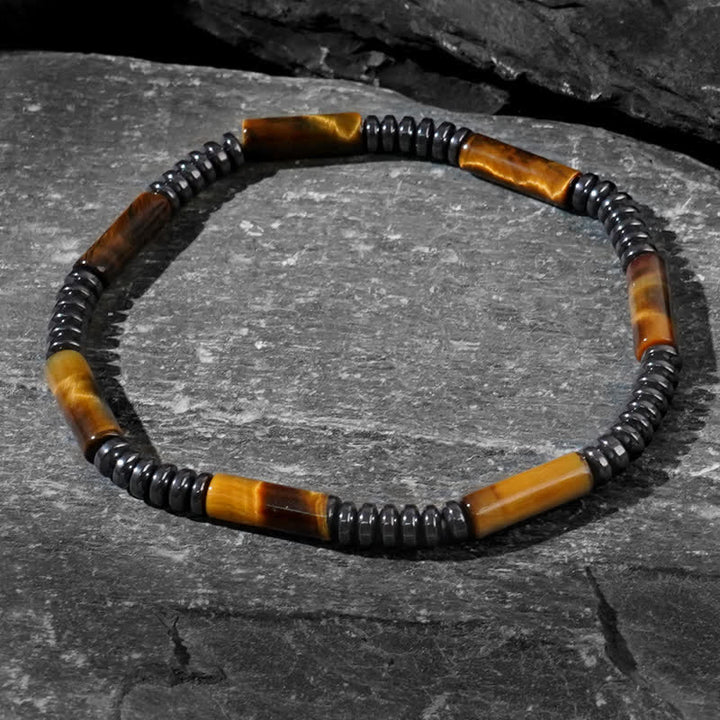 Bracelet 2 pièces en perles d'hématite naturelle œil de tigre Olivenorma