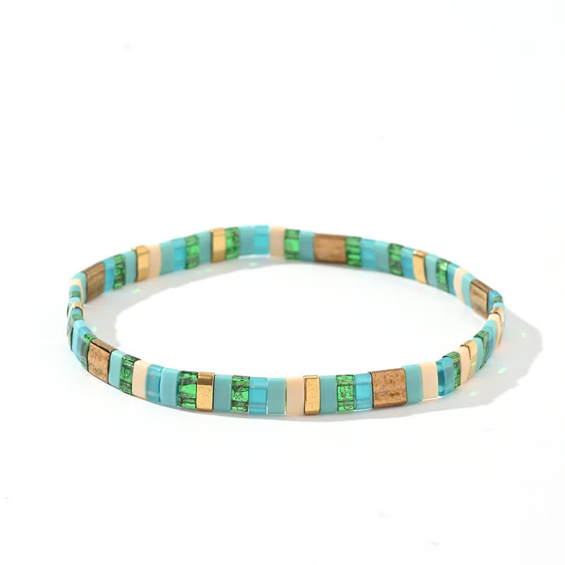 Bracelet 2 pièces en perles de jaspe amazonite naturel Olivenorma