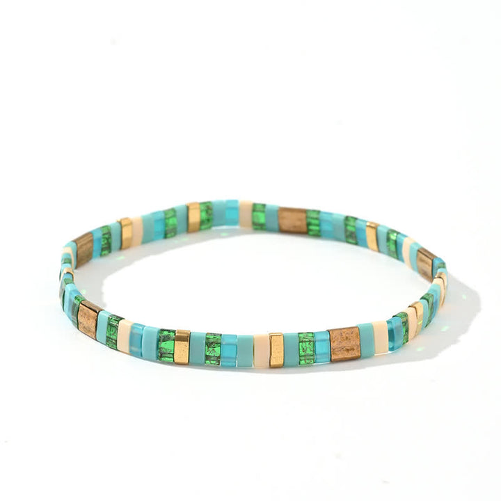 Bracelet 2 pièces en perles de jaspe amazonite naturel Olivenorma