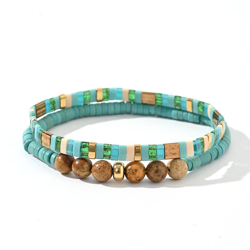 Bracelet 2 pièces en perles de jaspe amazonite naturel Olivenorma