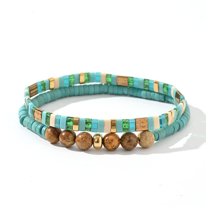 Bracelet 2 pièces en perles de jaspe amazonite naturel Olivenorma