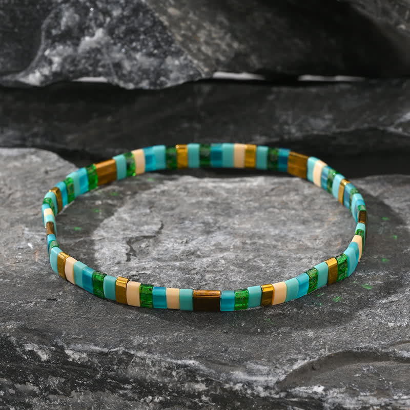 Bracelet 2 pièces en perles de jaspe amazonite naturel Olivenorma