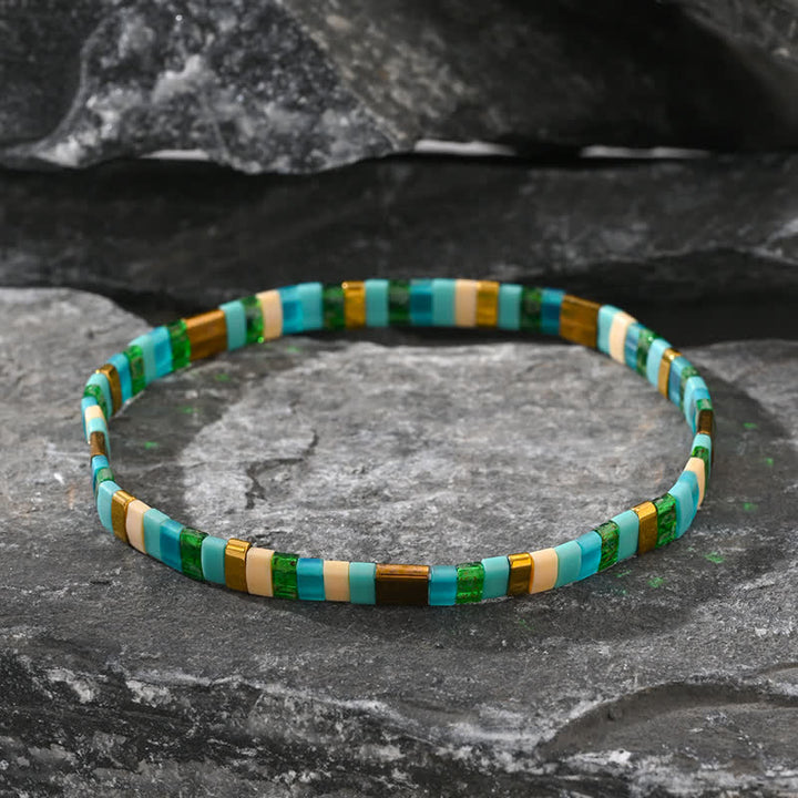 Bracelet 2 pièces en perles de jaspe amazonite naturel Olivenorma
