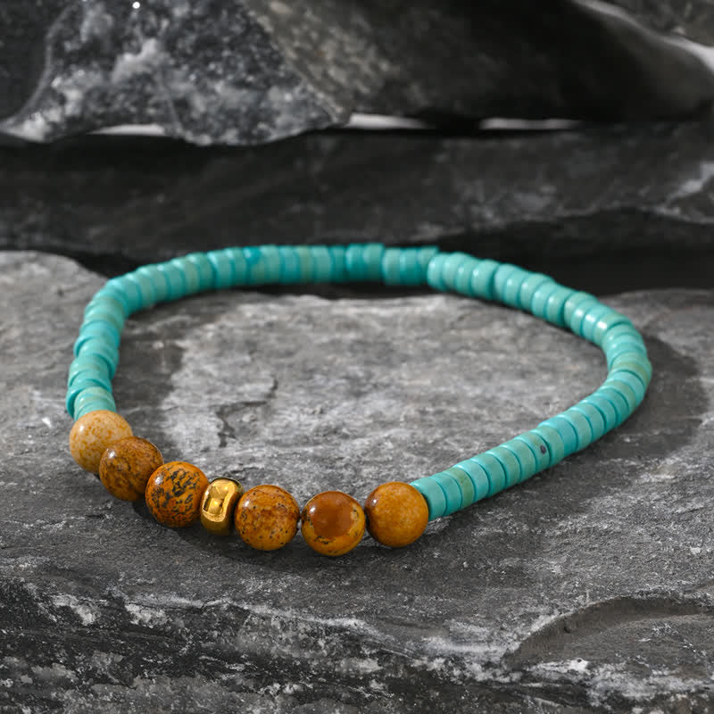 Bracelet 2 pièces en perles de jaspe amazonite naturel Olivenorma