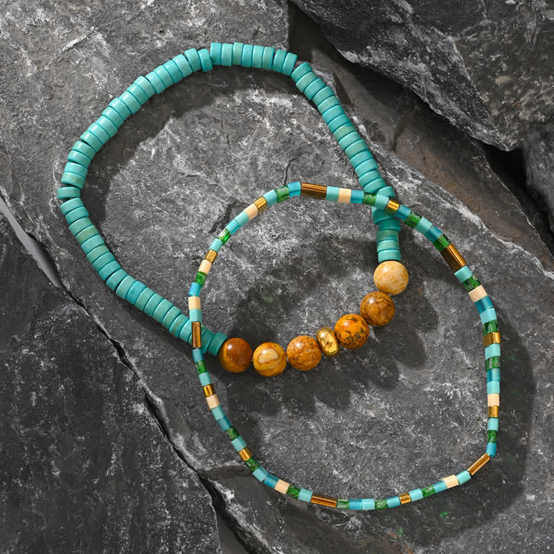 Bracelet 2 pièces en perles de jaspe amazonite naturel Olivenorma