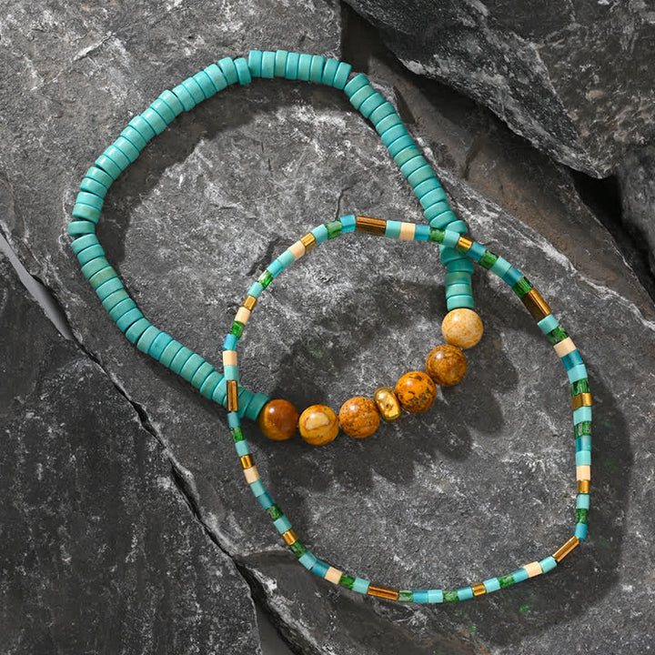 Bracelet 2 pièces en perles de jaspe amazonite naturel Olivenorma