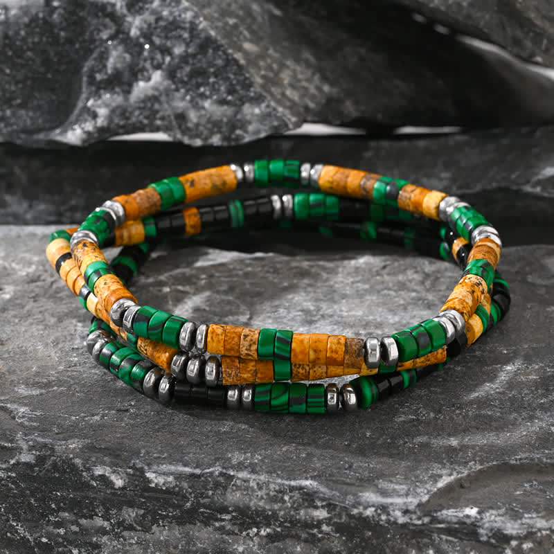 Bracelet en perles d'onyx noir, d'hématite et de malachite naturelle Olivenorma
