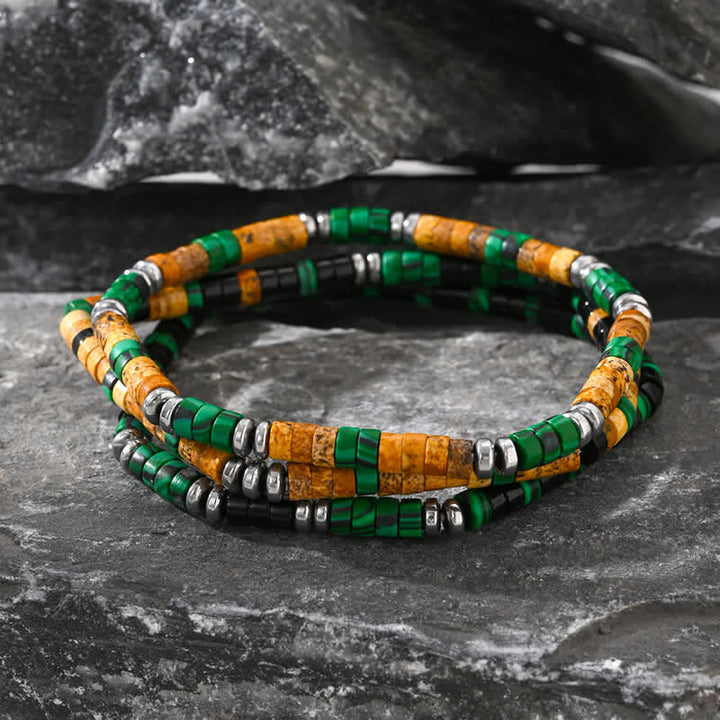 Bracelet en perles d'onyx noir, d'hématite et de malachite naturelle Olivenorma