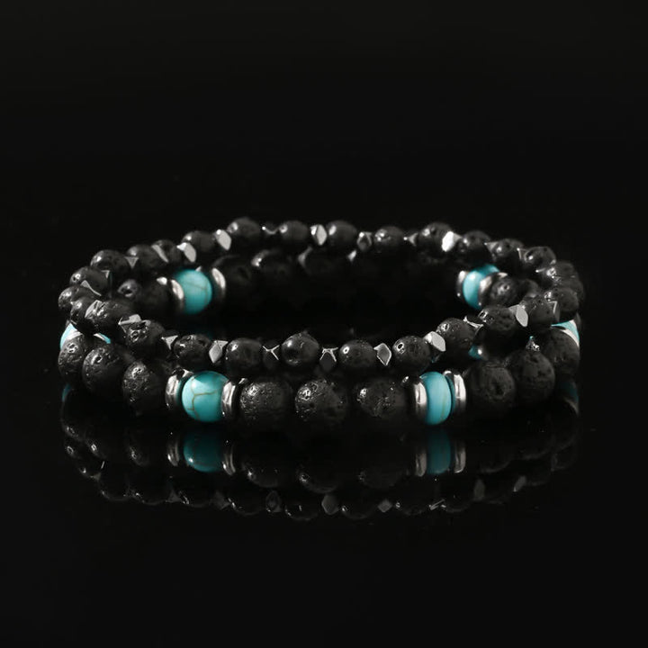Bracelet en perles turquoise en pierre de lave et hématite naturelle Olivenorma