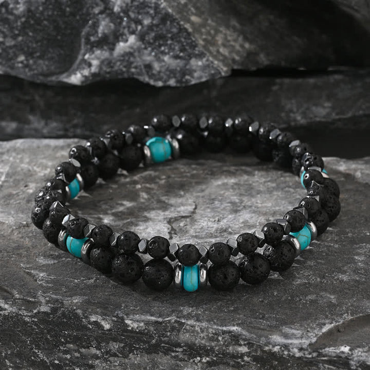 Bracelet en perles turquoise en pierre de lave et hématite naturelle Olivenorma