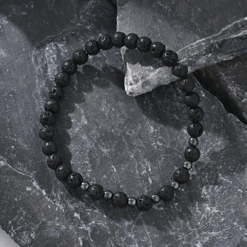 Ensemble de bracelets en perles de croix en pierre de lave noire et blanche Olivenorma