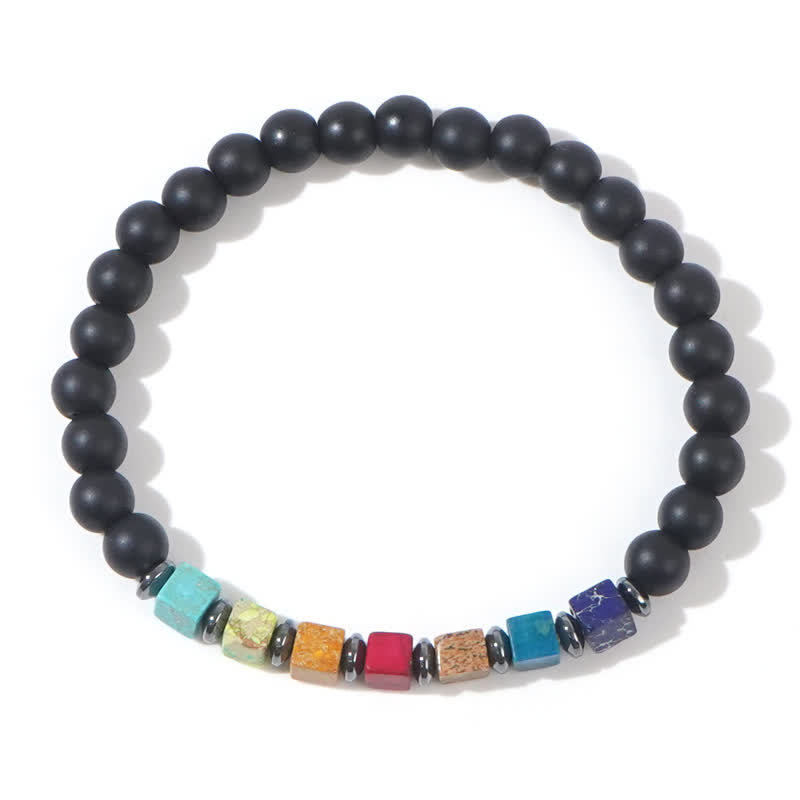 Bracelet Olivenorma en perles d'onyx noir petit carré Chakra