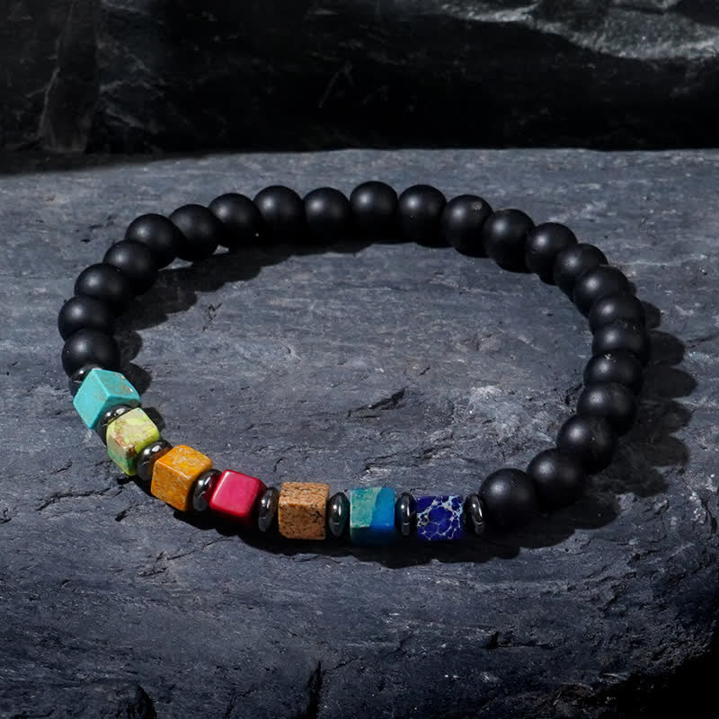 Bracelet Olivenorma en perles d'onyx noir petit carré Chakra
