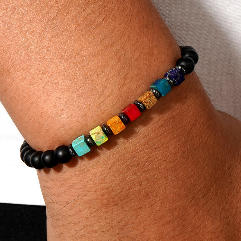 Bracelet Olivenorma en perles d'onyx noir petit carré Chakra