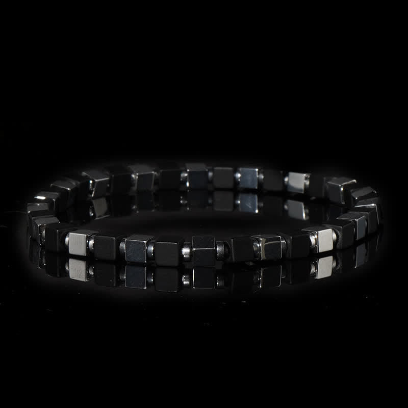 Bracelet homme en perles cubiques carrées en hématite noire Olivenorma