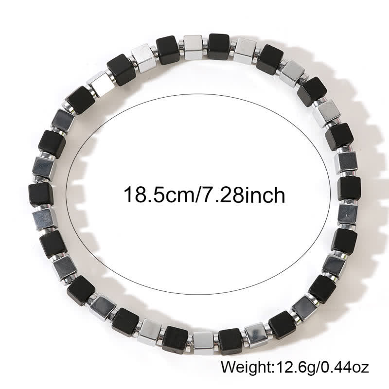 Bracelet homme en perles cubiques carrées en hématite noire Olivenorma