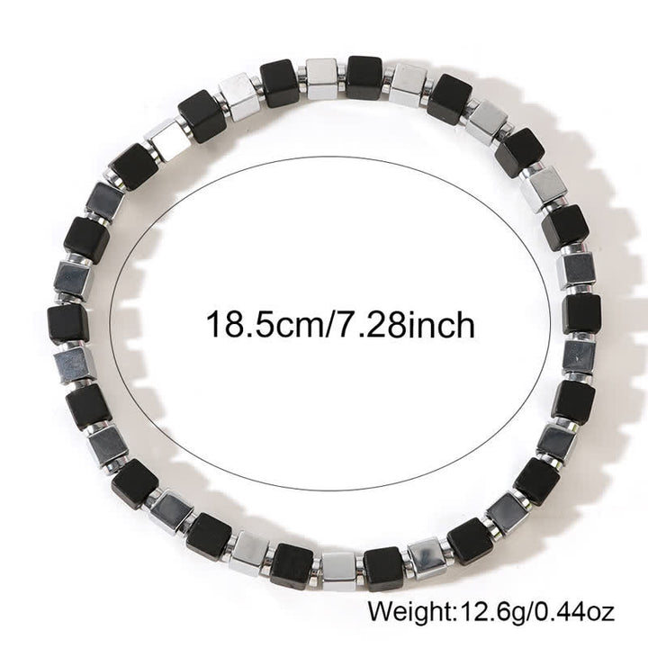 Bracelet homme en perles cubiques carrées en hématite noire Olivenorma