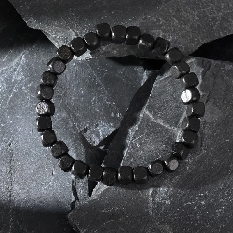 Bracelet homme en perles cubiques en bois noir Olivenorma