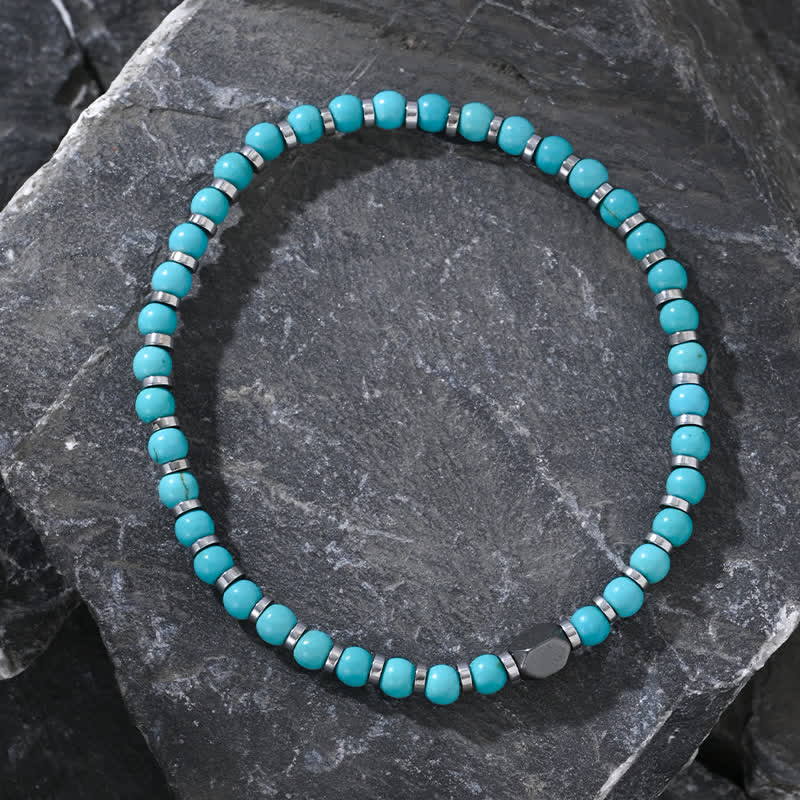 Bracelet en perles turquoise et hématite naturelles Olivenorma