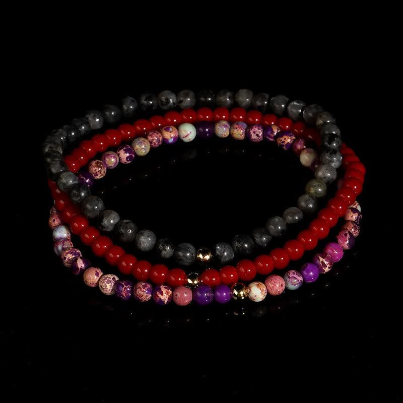 Lot de 3 bracelets en quartz rubis et labradorite Olivenorma