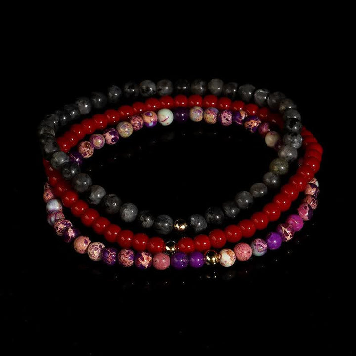 Lot de 3 bracelets en quartz rubis et labradorite Olivenorma