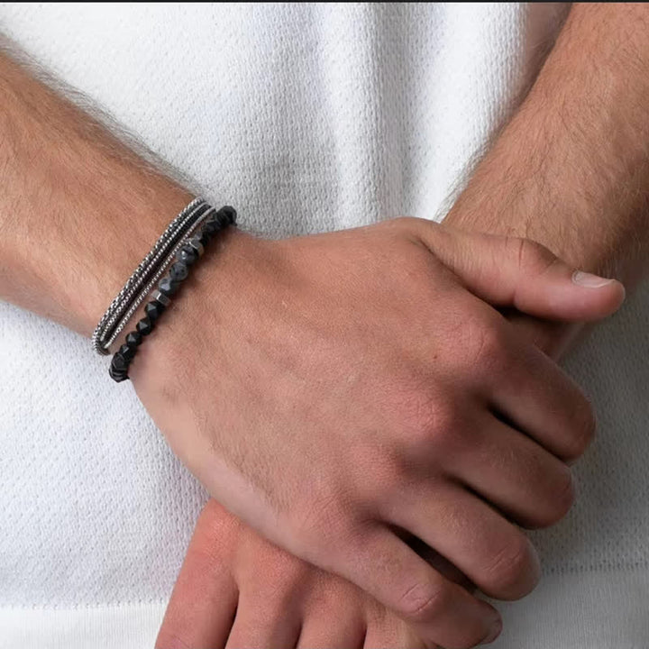 Ensemble de bracelets et accessoires en métal avec perles d'obsidienne et de labradorite Olivenorma