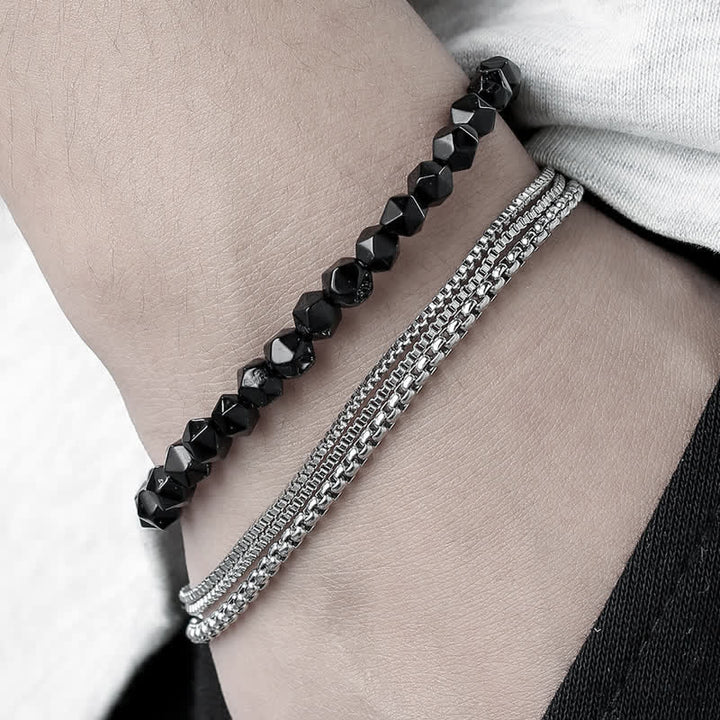 Ensemble de bracelets et accessoires en métal avec perles d'obsidienne et de labradorite Olivenorma