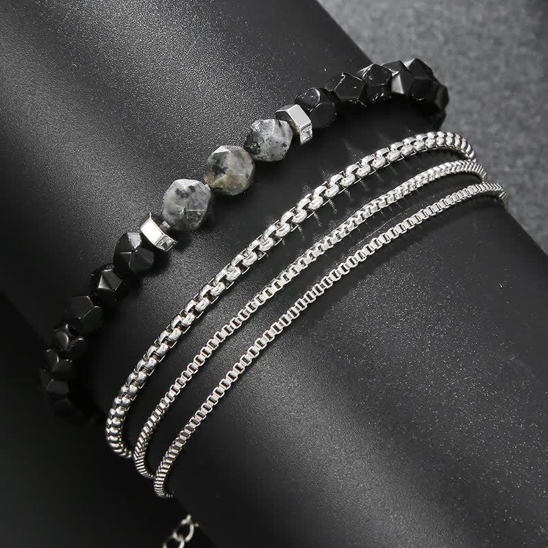 Ensemble de bracelets et accessoires en métal avec perles d'obsidienne et de labradorite Olivenorma