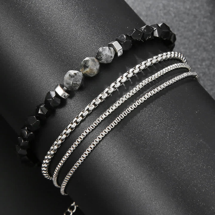 Ensemble de bracelets et accessoires en métal avec perles d'obsidienne et de labradorite Olivenorma